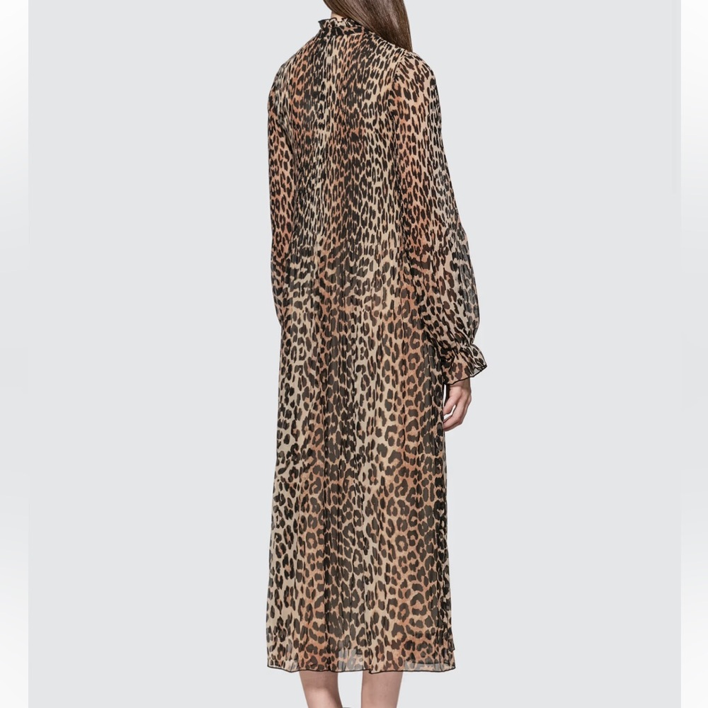 Ganni Leopard Pleated Georgette Dress - Picture 4 of 13